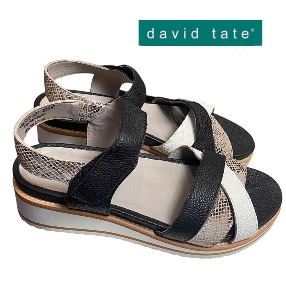 DAVID TATE Echo Women's Black Snake White Sandals NEW 6.5